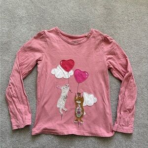 Mini Boden Pink Long Sleeve Tee with Animal and Heart Design